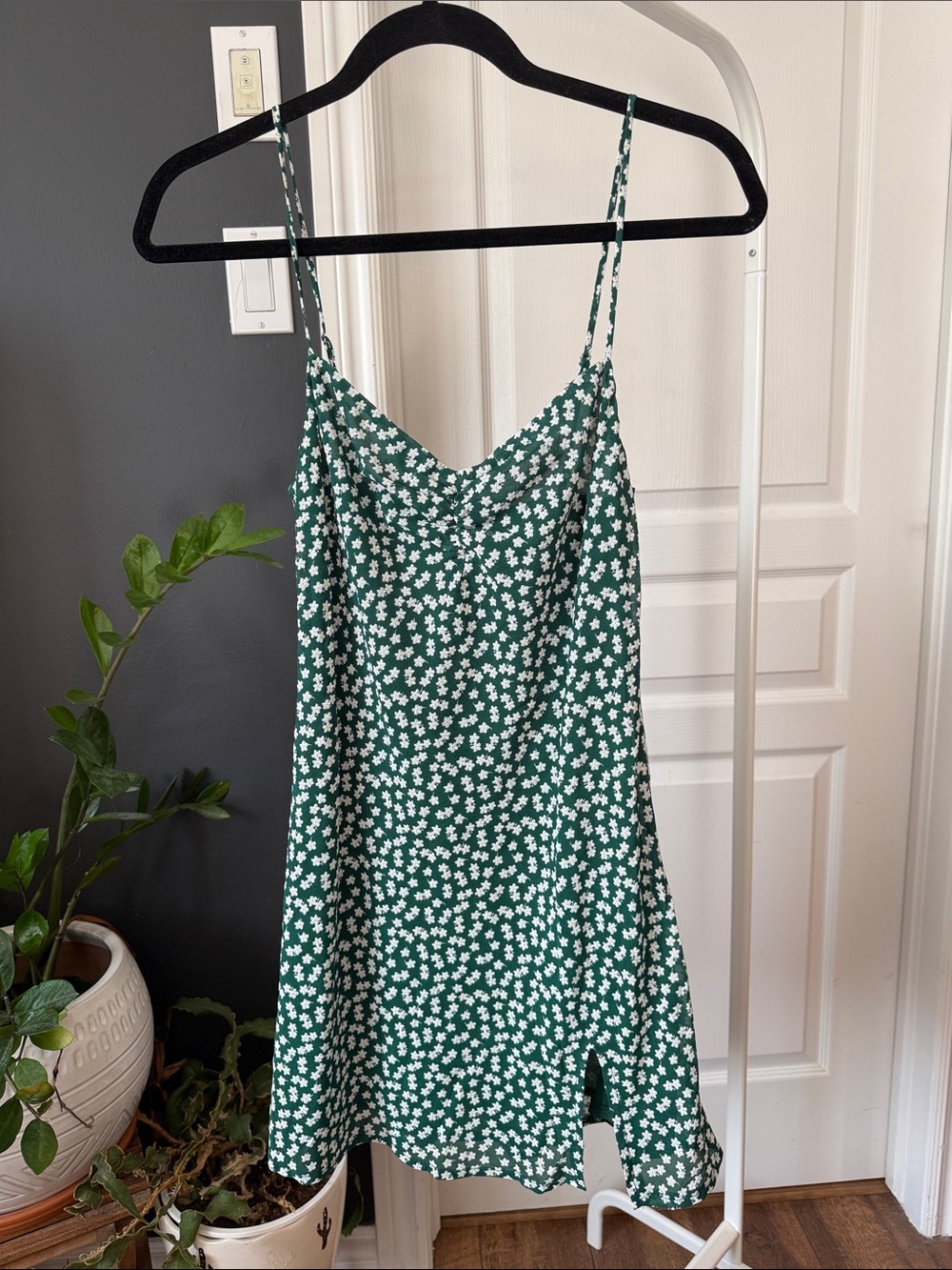 Princess Polly Green Floral Slip Dress with White Daisy Print